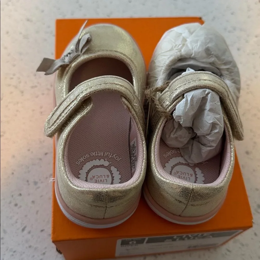 Livie & Luca Gold Champagne Mary Jane Girls' Shoes with Pink Lining
